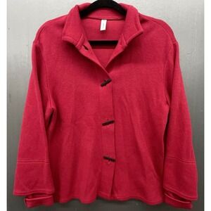 Women Vintage Sweater L‎ Red Cotton Toggle Layered Sleeve Lagenlook Preppy Boho